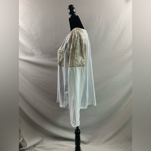 White/Gold Sequin-Embellished Raglan Sleeve Tee - Picture 7 of 8